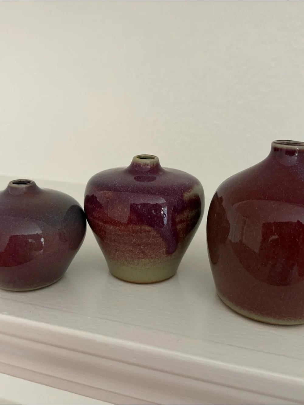 Laslo Mikasa Plum and Olive Glaze Ceramic Bud  Vases - Set of 3